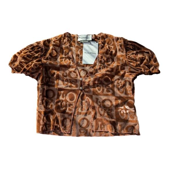 NWT House of Sunny CASA AMOR mocha brown velvet sheer TOP - Picture 3 of 10